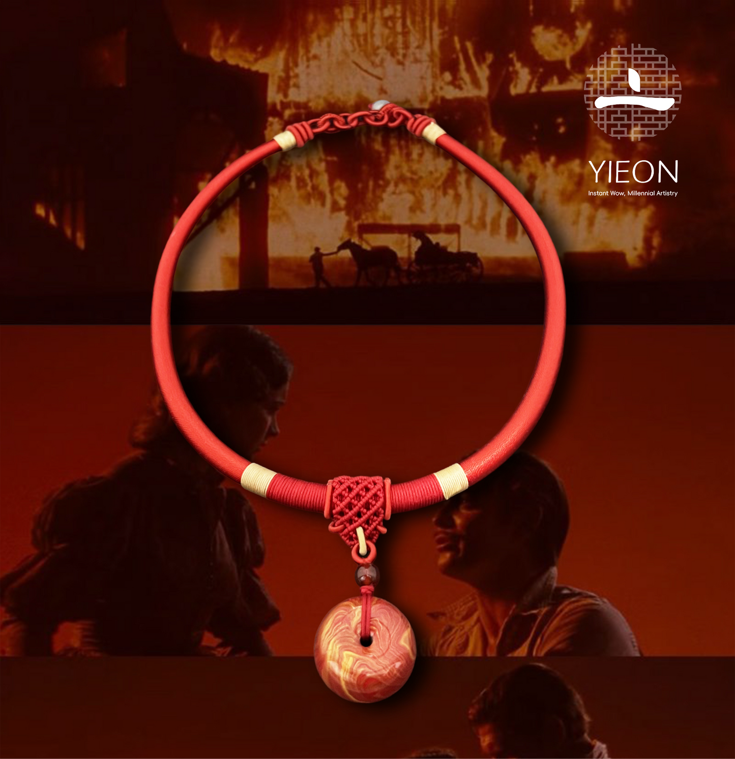 Scarlet (Peace Buckle) Daqi Lacquered Hand Painted Necklace