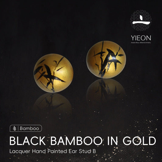 Black Bamboo in Gold (Bamboo) Lacquer Hand Painted Ear Stud B
