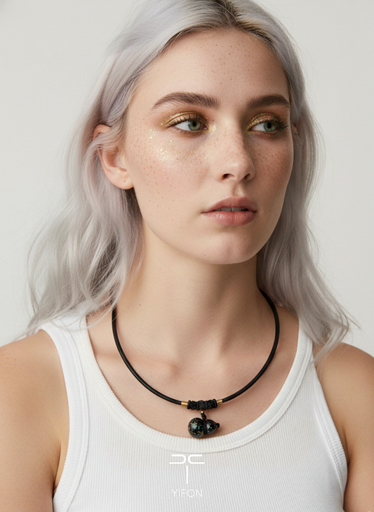 Starlit Dark (Fulu) Daqi Lacquer Hand Painted Necklace