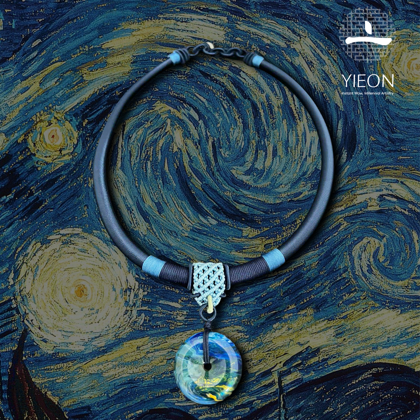 Starry Blue (Peace Buckle) Daqi Lacquered Hand Painted Necklace