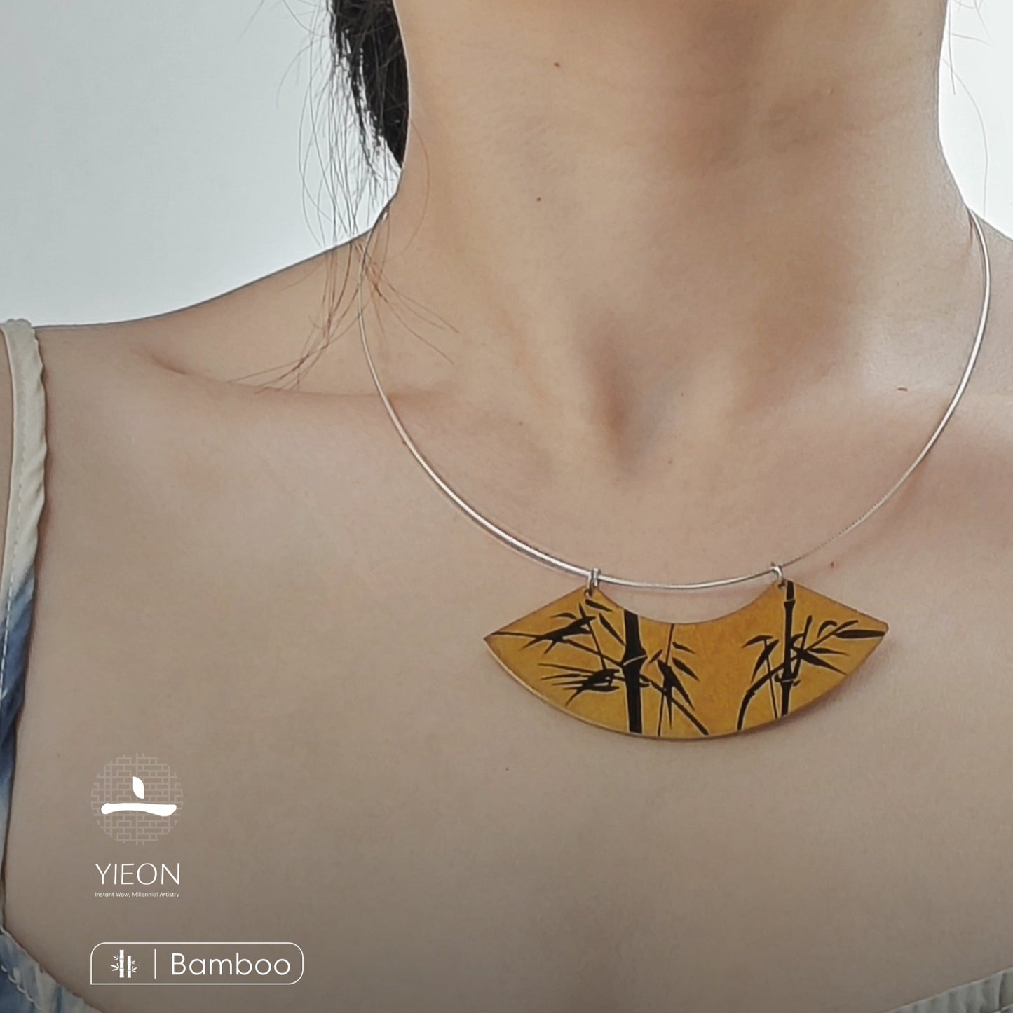 Black Bamboo in Gold Lacquer Hand Painted Necklace