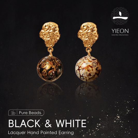Black & White (Beaded Earring) Daqi Lacquered Hand Painted Earring