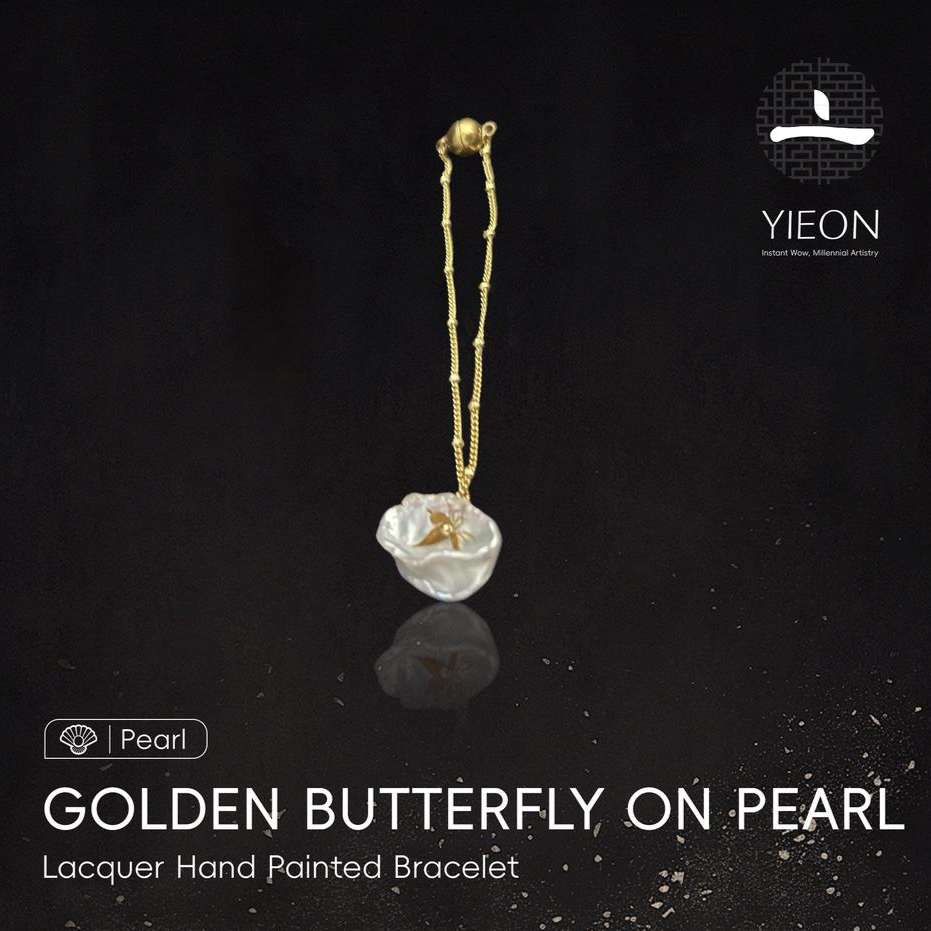 Golden Butterfly on Pearl (Pearl) Lacquer Hand Painted Bracelet