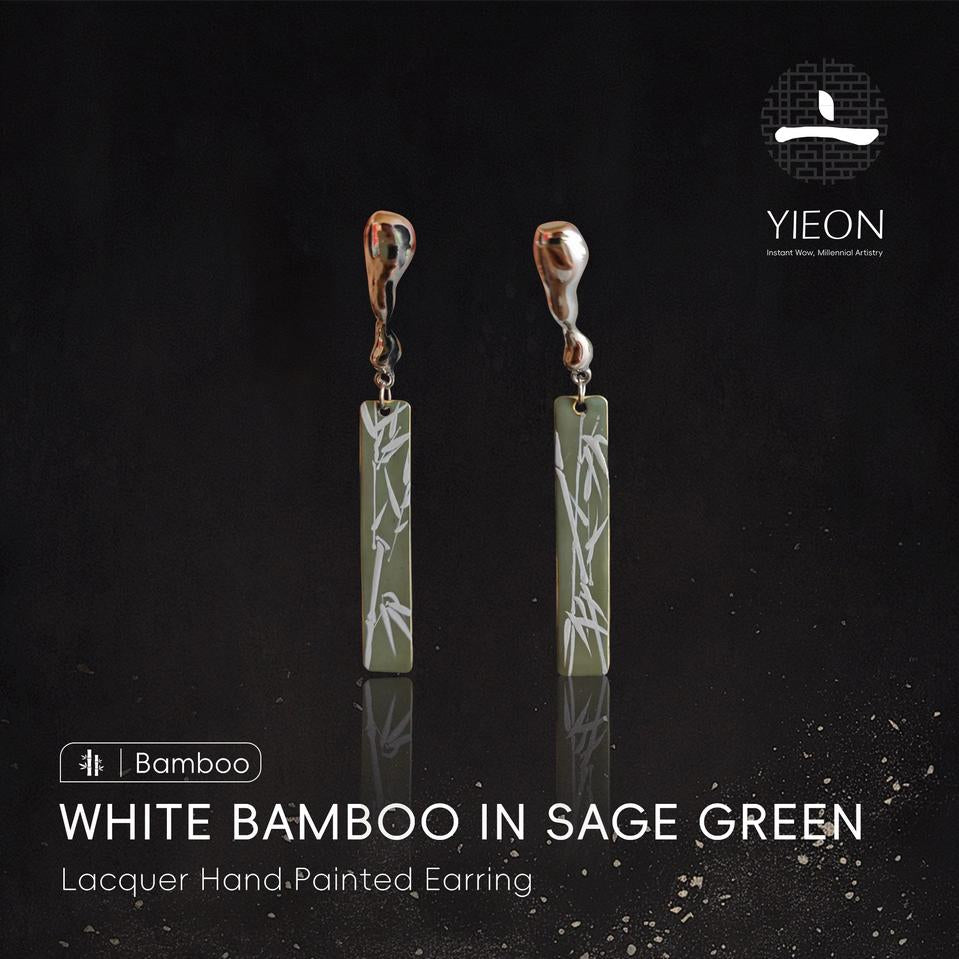 White Bamboo in Sage Green Lacquer Hand Painted Earring