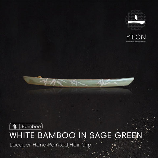 White Bamboo in Sage Green Lacquer Hand Painted Hair Clip