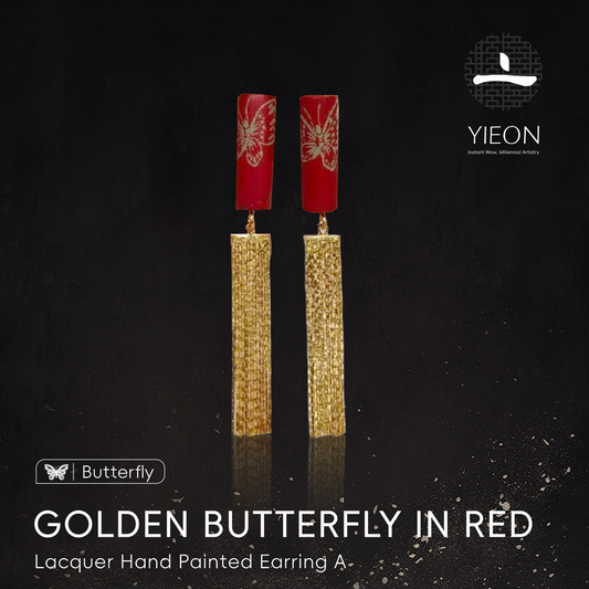 Golden Butterfly in Red Lacquer Hand Painted Earring A