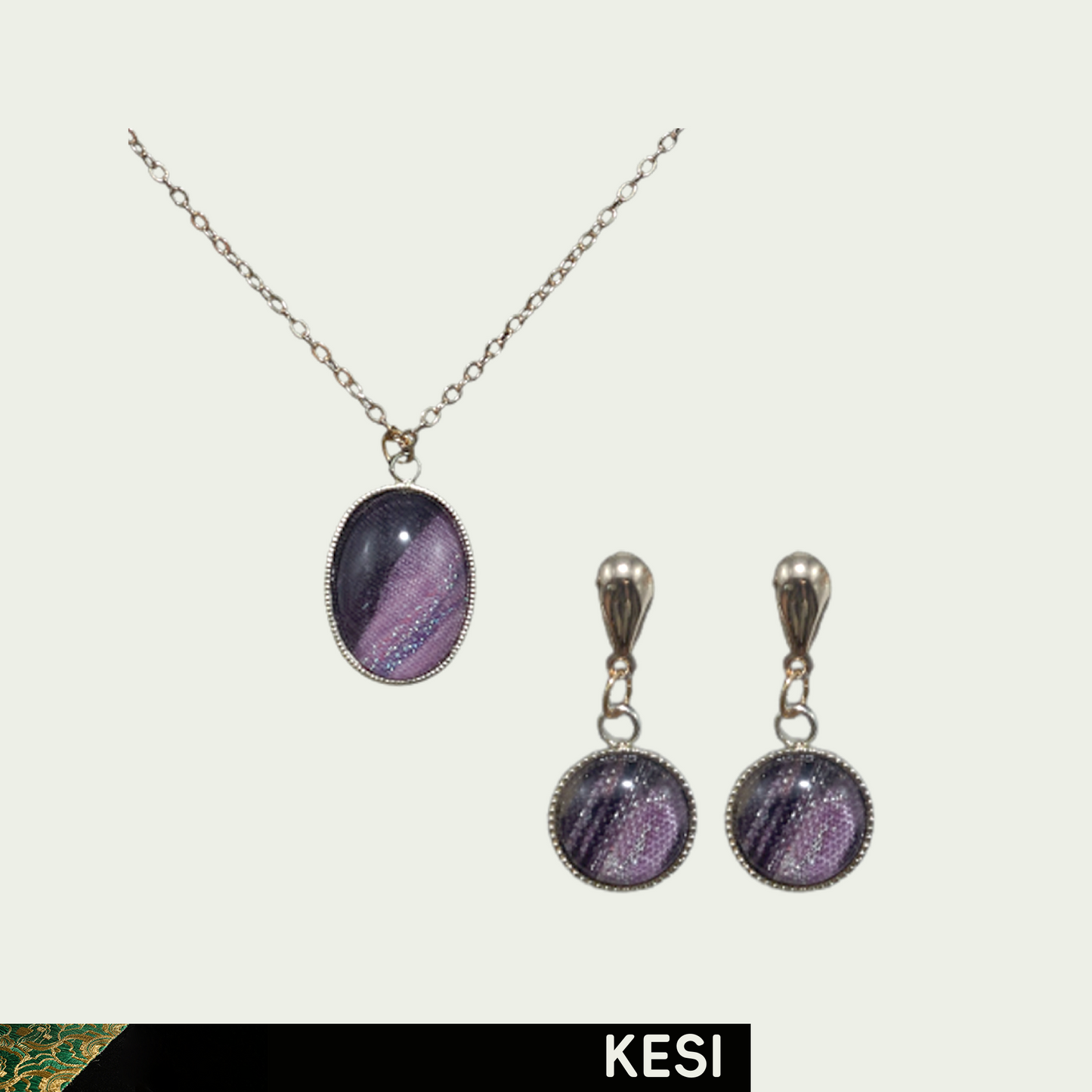 Oval Hue Kesi Necklace & Earring Set
