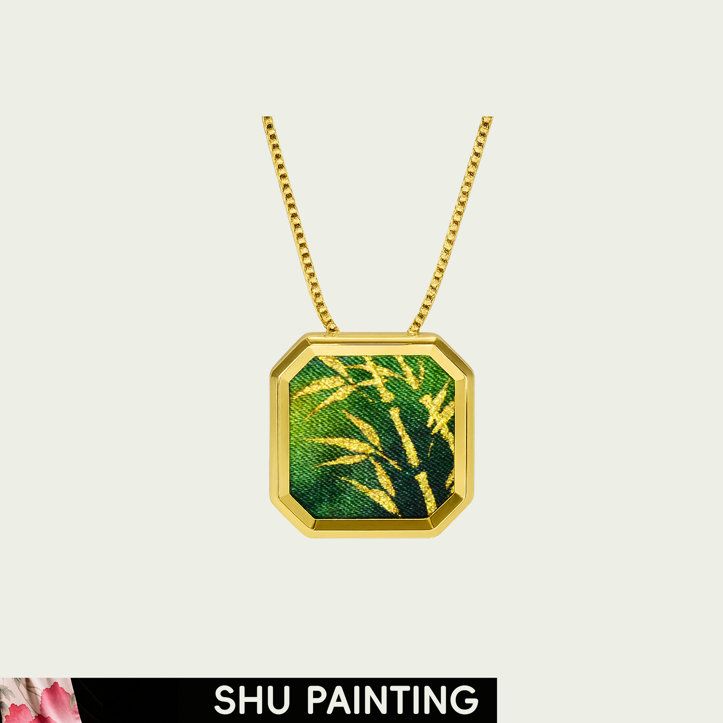 Emerald Horizon (Window View) Shu Painting Necklace