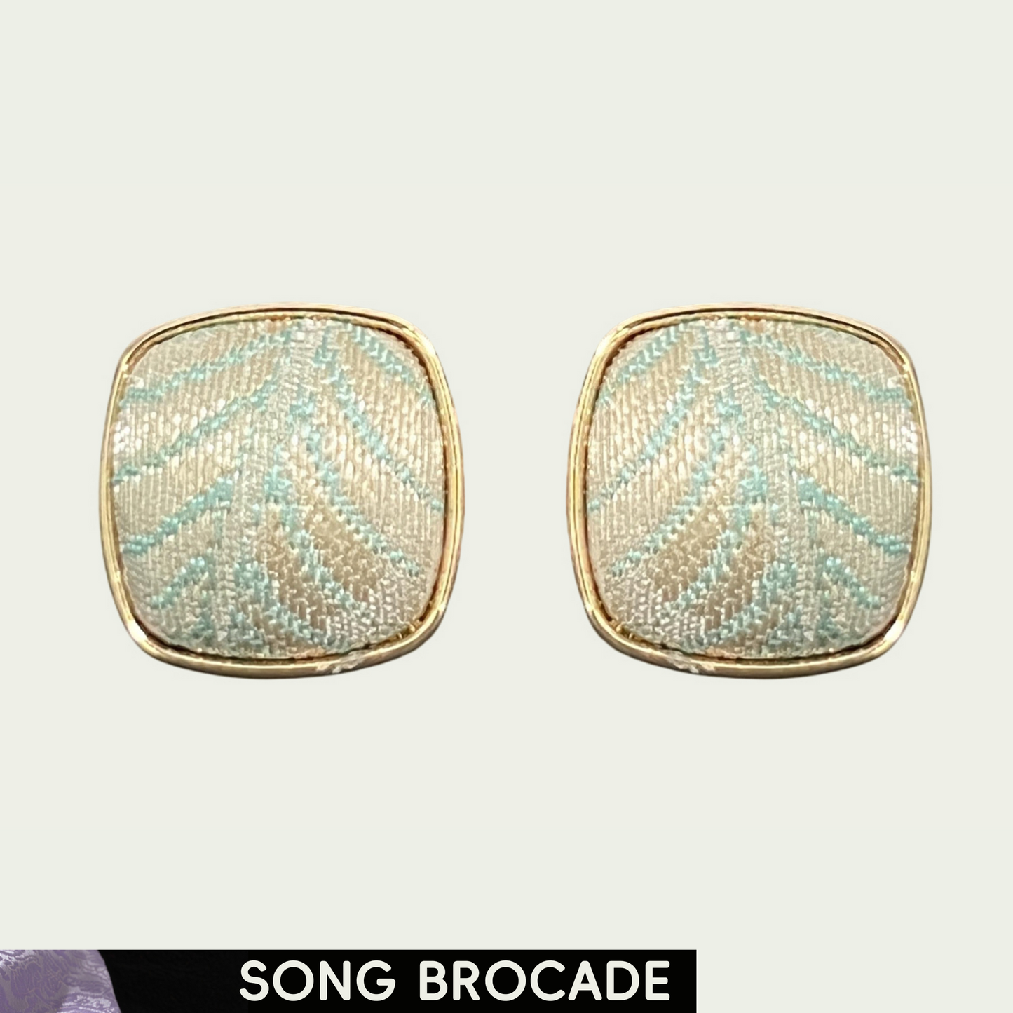 Mist Green (Square) Song Brocade Ear Stud