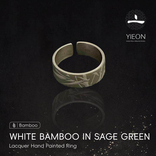 White Bamboo in Sage Green (Bamboo) Lacquer Hand Painted Ring
