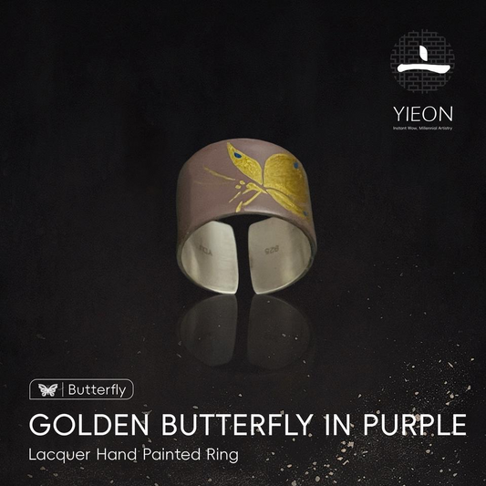 Golden Butterfly in Purple (Butterfly) Lacquer Hand Painted Ring