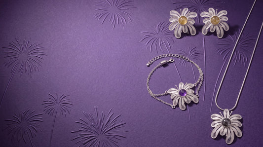 Crystal Fireworks fine-silver filigree jewellery with natural crystal