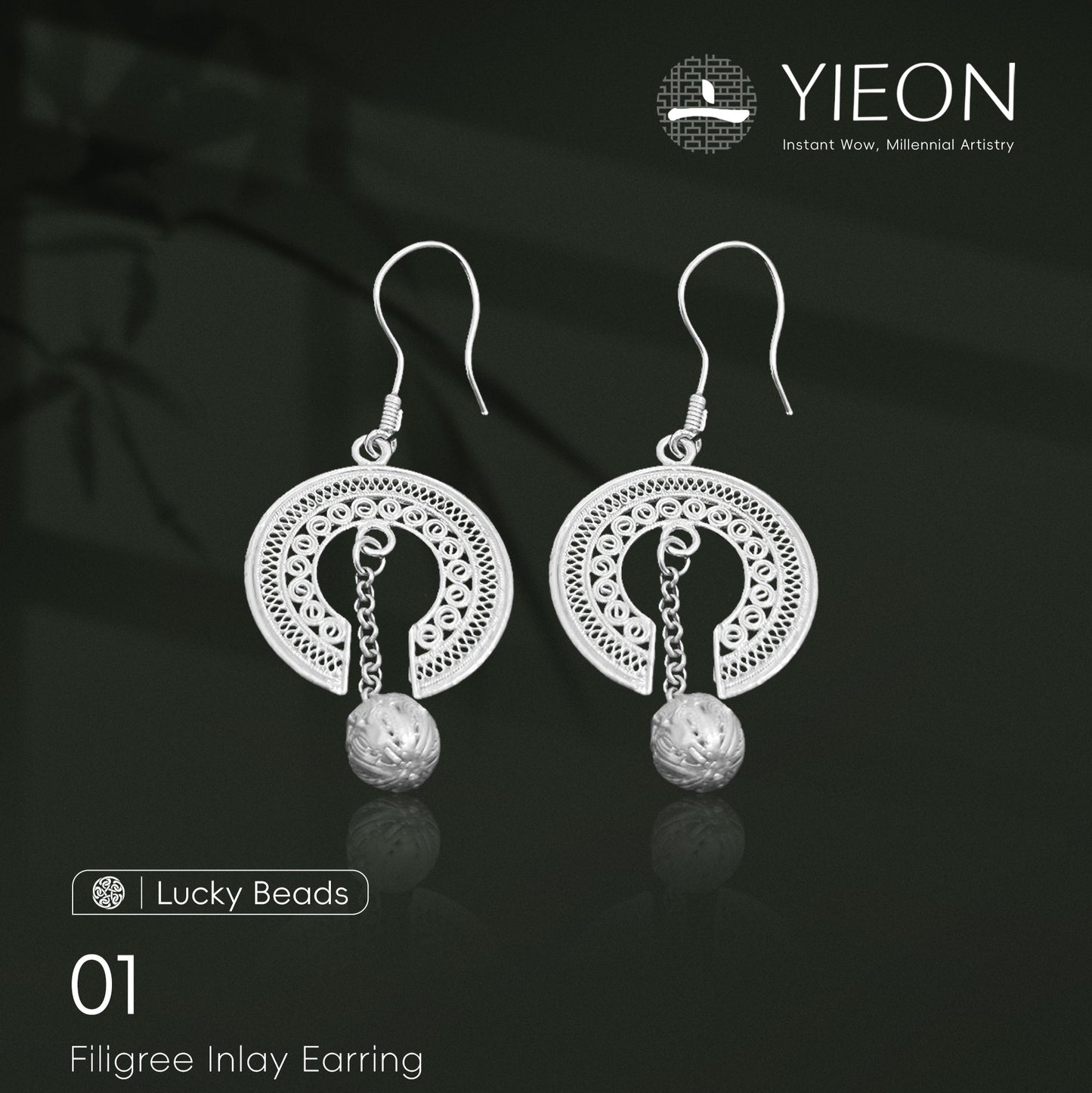 01 (Lucky Beads) 
Filigree Inlay Earring