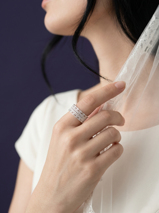 Beautiful In White Filigree Inlay Ring worn by a model