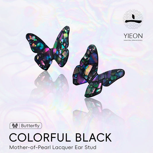 Colorful Black (Butterfly) Mother-of-Pearl Lacquer Ear Stud
