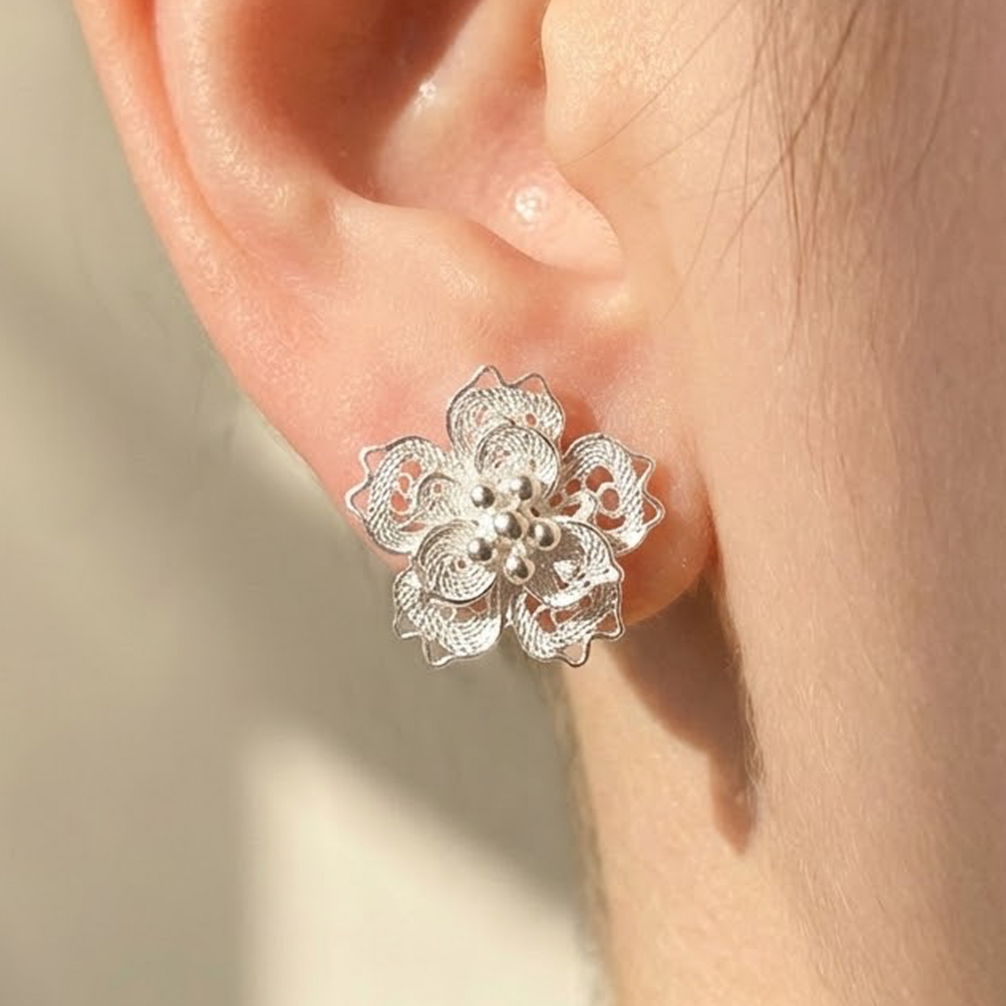 Sakura (Blossoms) Filigree Inlay Ear Stud