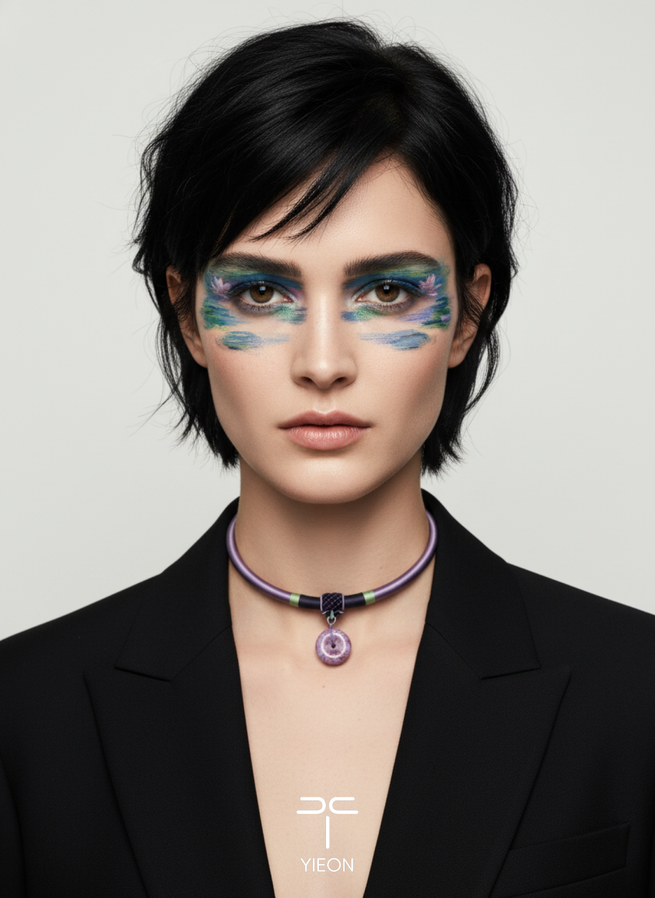 Monet Water Lily Purple (Peace Buckle) Daqi Lacquered Hand Painted Necklace