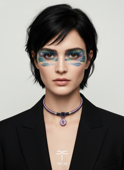 Monet Water Lily Purple (Peace Buckle) Daqi Lacquered Hand Painted Necklace