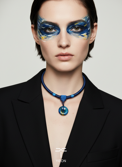 Starry Blue (Peace Buckle) Daqi Lacquered Hand Painted Necklace