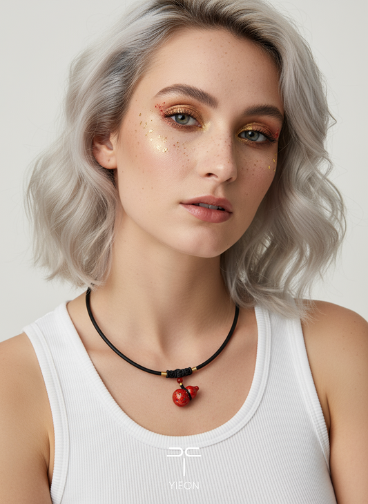 Cracked Red (Fulu) Daqi Lacquered Hand Painted Necklace