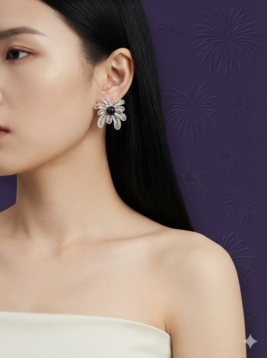 Wisdom Seeker (Crystal Fireworks) Filigree Inlay Earring worn by a model