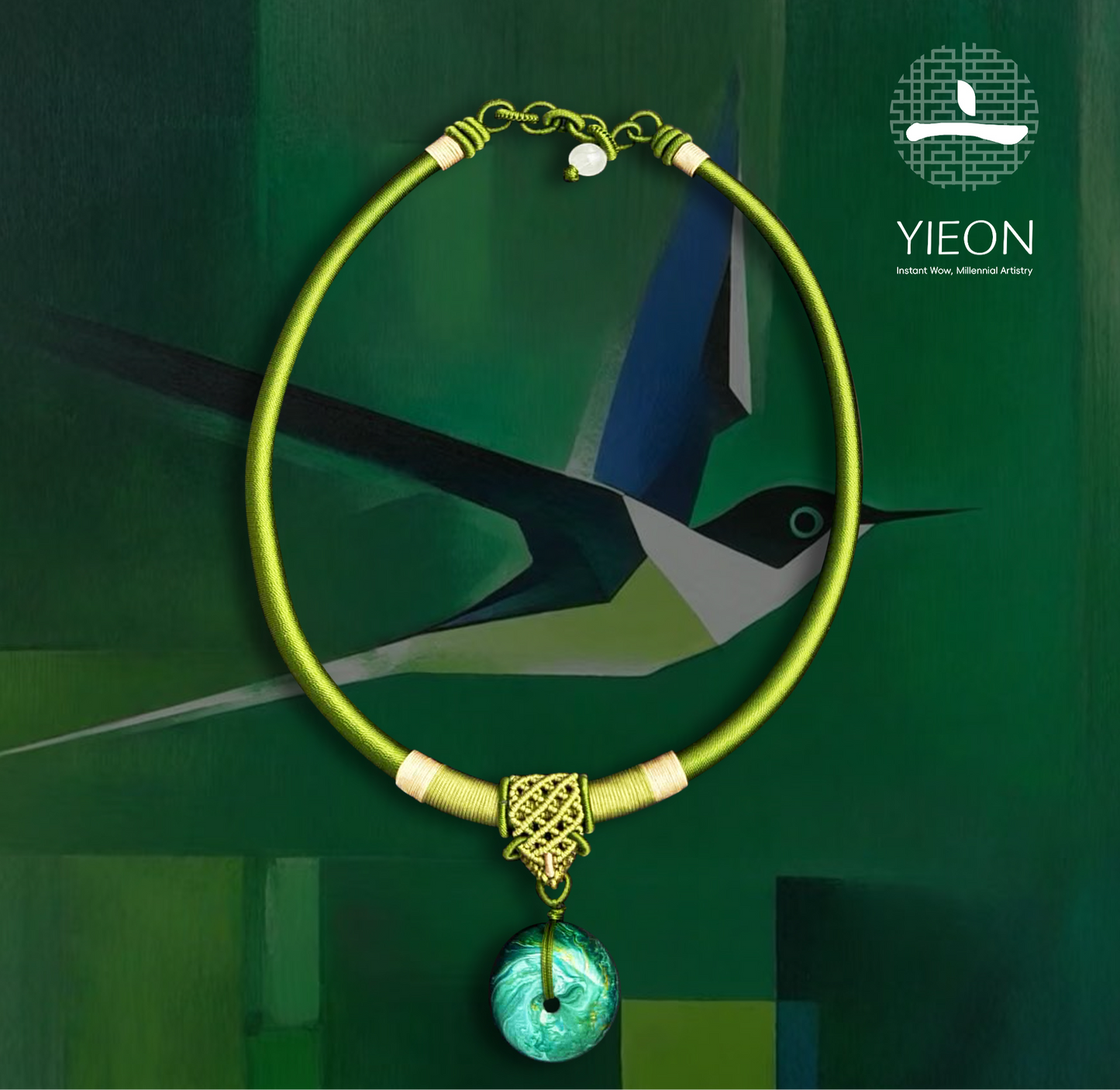 Picasso Spring Green (Peace Buckle) Daqi Lacquered Hand Painted Necklace