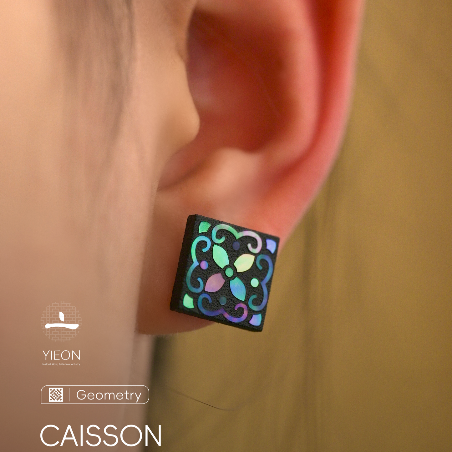 Celestial Sigil (Eastern Totem) Mother-of-Pearl Lacquer Ear Stud