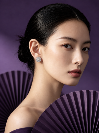 Halo (Sun) Filigree Inlay Earring worn by a model