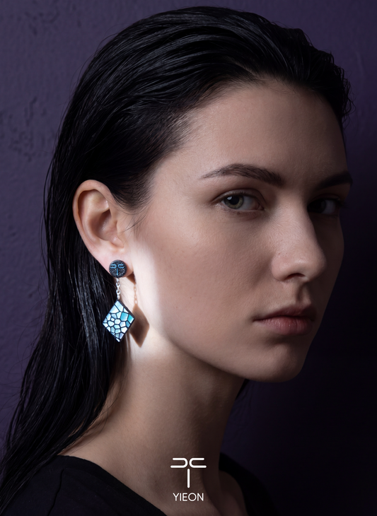 Tethys Mother-of-Pearl Inlay Earring worn on a model