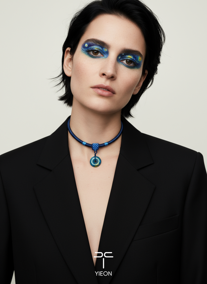 Starry Blue (Peace Buckle) Daqi Lacquered Hand Painted Necklace