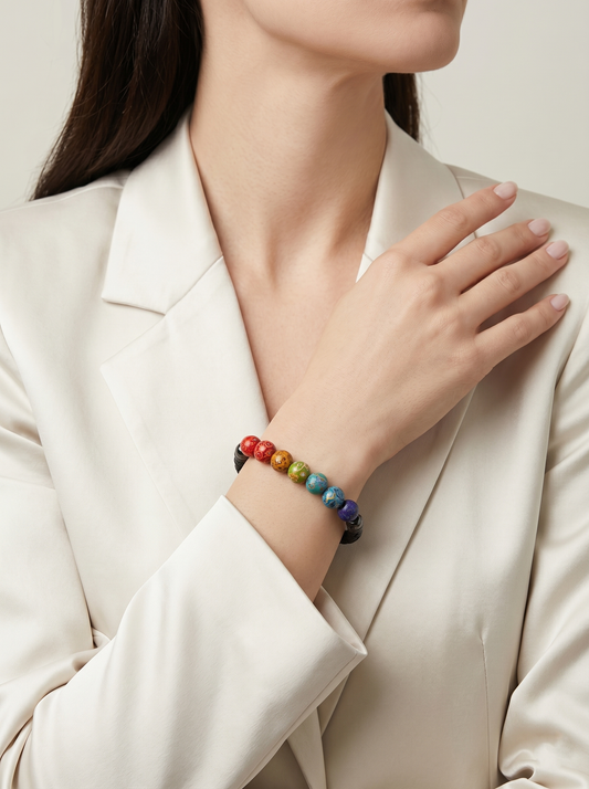 Rainbow (Lucky Charm) Hand-Painted Lacquer Bracelet worn by a model