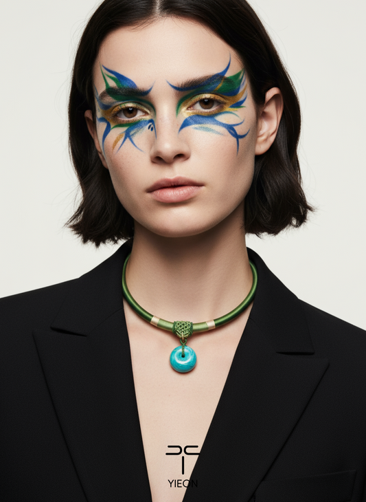 Picasso Spring Green (Peace Buckle) Daqi Lacquered Hand Painted Necklace