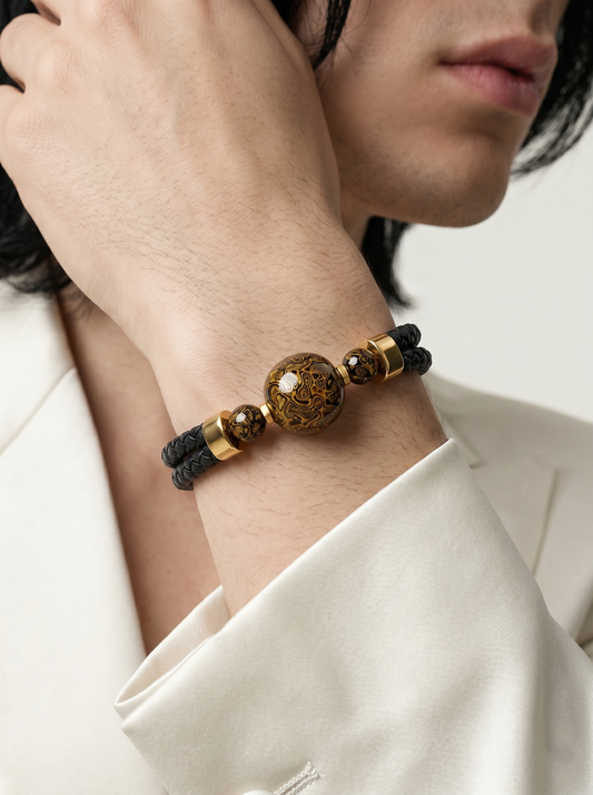 Thriving Hand-Painted Lacquer Bracelet worn by a model