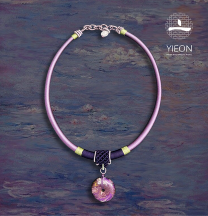 Monet Water Lily Purple (Peace Buckle) Daqi Lacquered Hand Painted Necklace