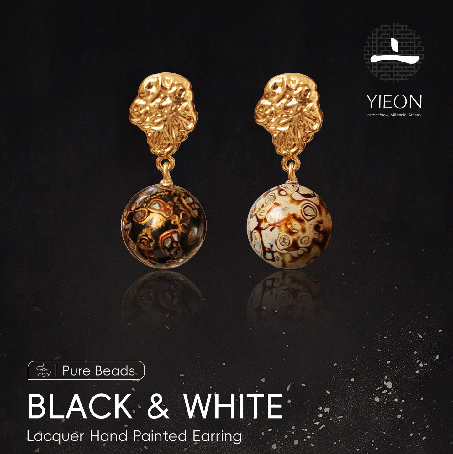 Black & White (Beaded Earring) Daqi Lacquered Hand Painted Earring