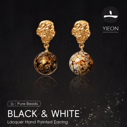 Black & White (Beaded Earring) Daqi Lacquered Hand Painted Earring