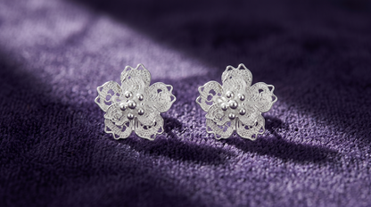 Sakura (Blossoms) Filigree Inlay Ear Stud