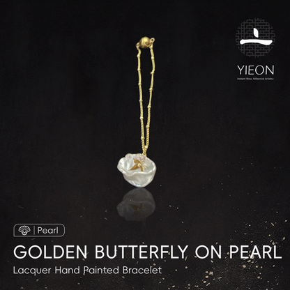 Golden Butterfly on Pearl (Pearl) Lacquer Hand Painted Bracelet