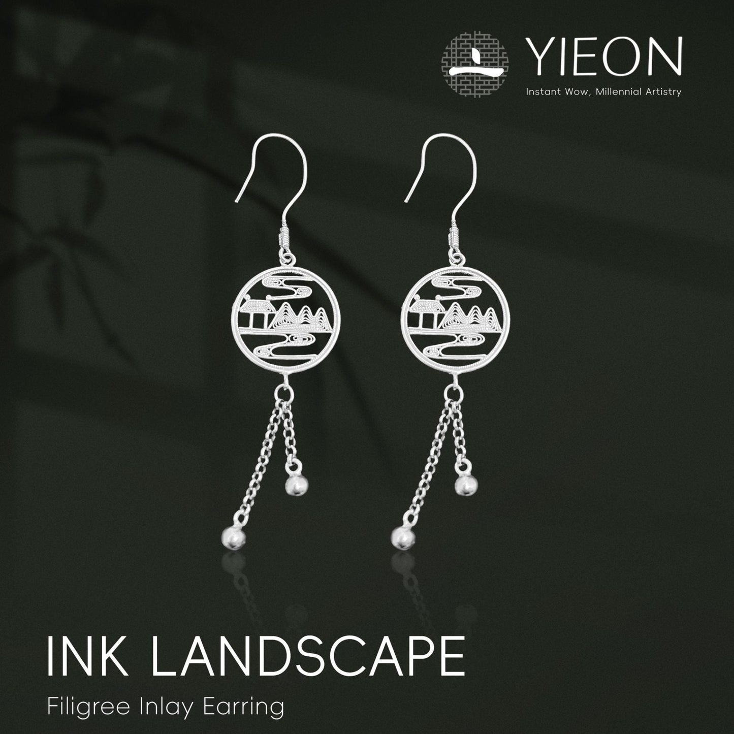 Ink Landscape Filigree Inlay Earring