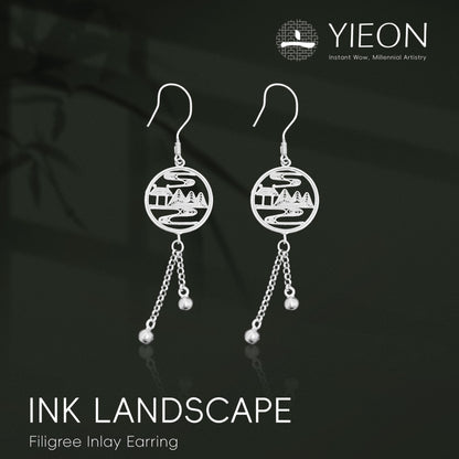 Ink Landscape Filigree Inlay Earring