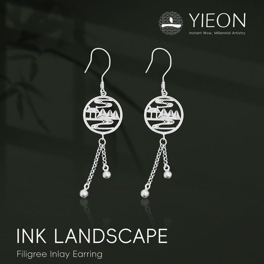 Ink Landscape Filigree Inlay Earring