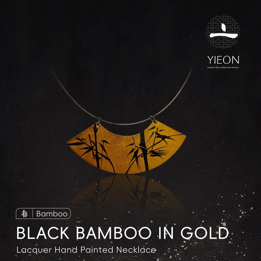 Black Bamboo in Gold Lacquer Hand Painted Necklace