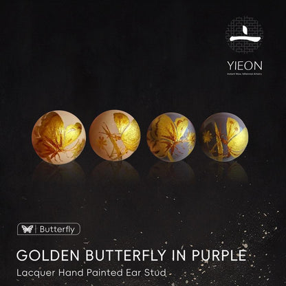 Golden Butterfly in Purple Lacquer Hand Painted Ear Stud