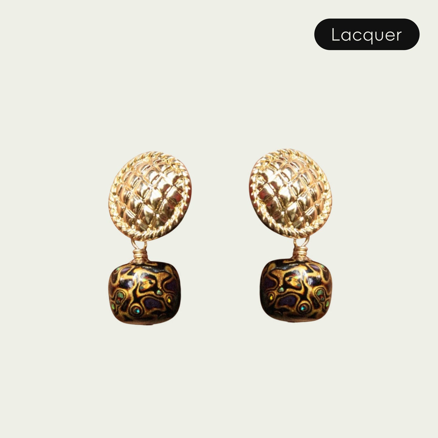 Quicksand Yellow (Beaded Earring) Daqi Lacquered Hand Painted Earring