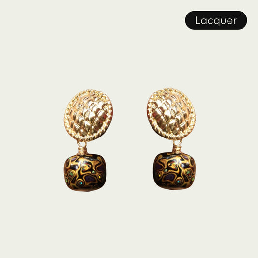 Quicksand Yellow (Beaded Earring) Daqi Lacquered Hand Painted Earring