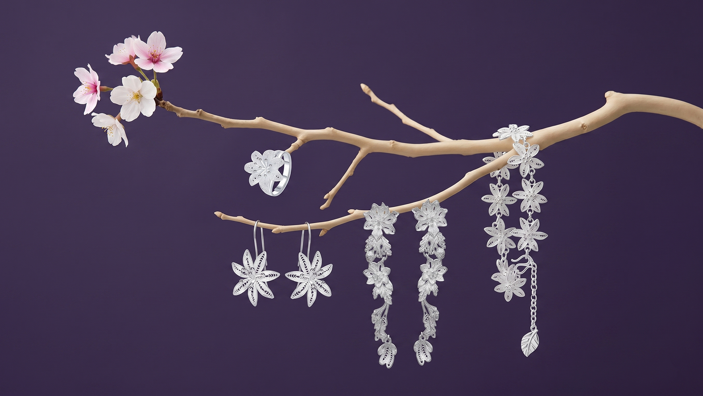 Sakura (Blossoms) Filigree Inlay Ear Stud