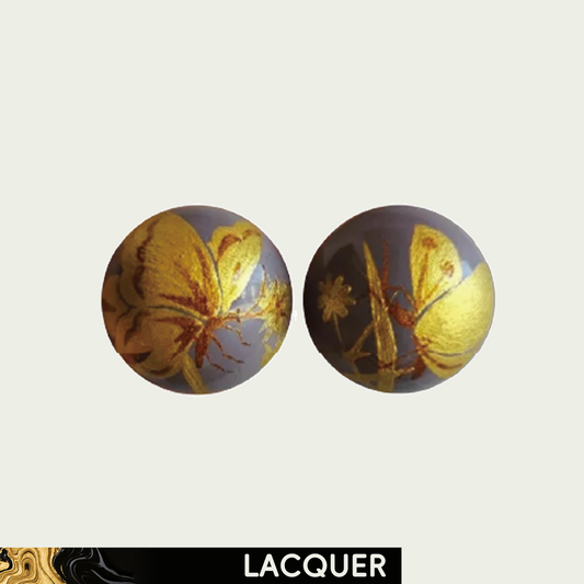 Golden Butterfly in Purple Lacquer Hand Painted Ear Stud