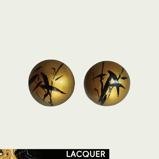 Black Bamboo in Gold (Bamboo) Lacquer Hand Painted Ear Stud B