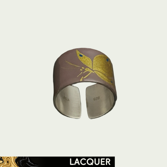 Golden Butterfly in Purple (Butterfly) Lacquer Hand Painted Ring