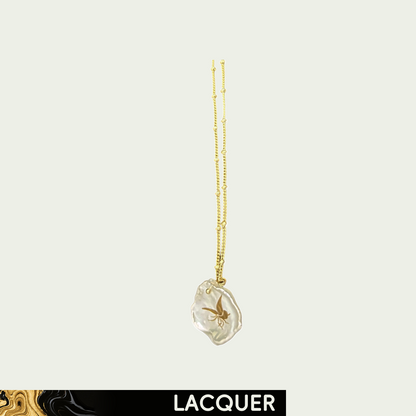 Golden Butterfly on Pearl (Pearl) Lacquer Hand Painted Necklace